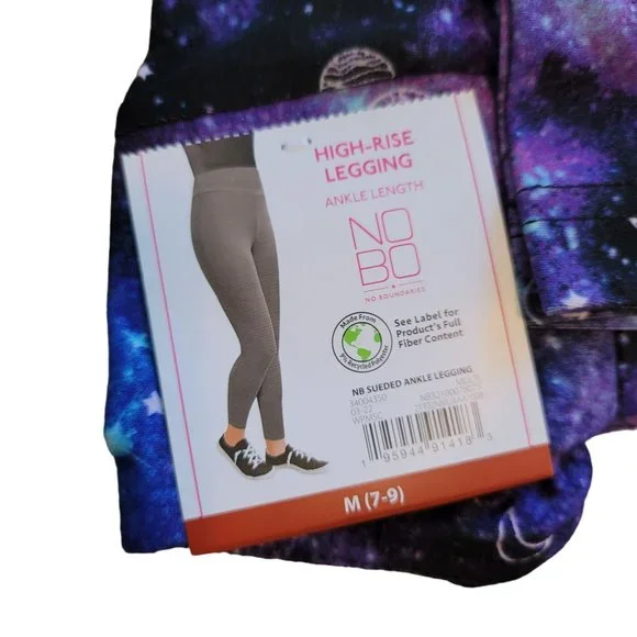 Galaxy Leggings Purple Black High Rise SOFT Sueded Juniors Size 7/9 Ankle JJ3231 - Picture 4 of 6